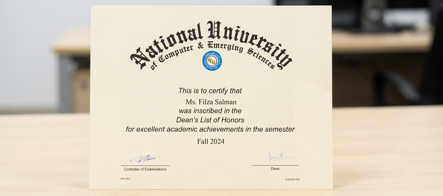 Dean's List Certificate Fall 2024